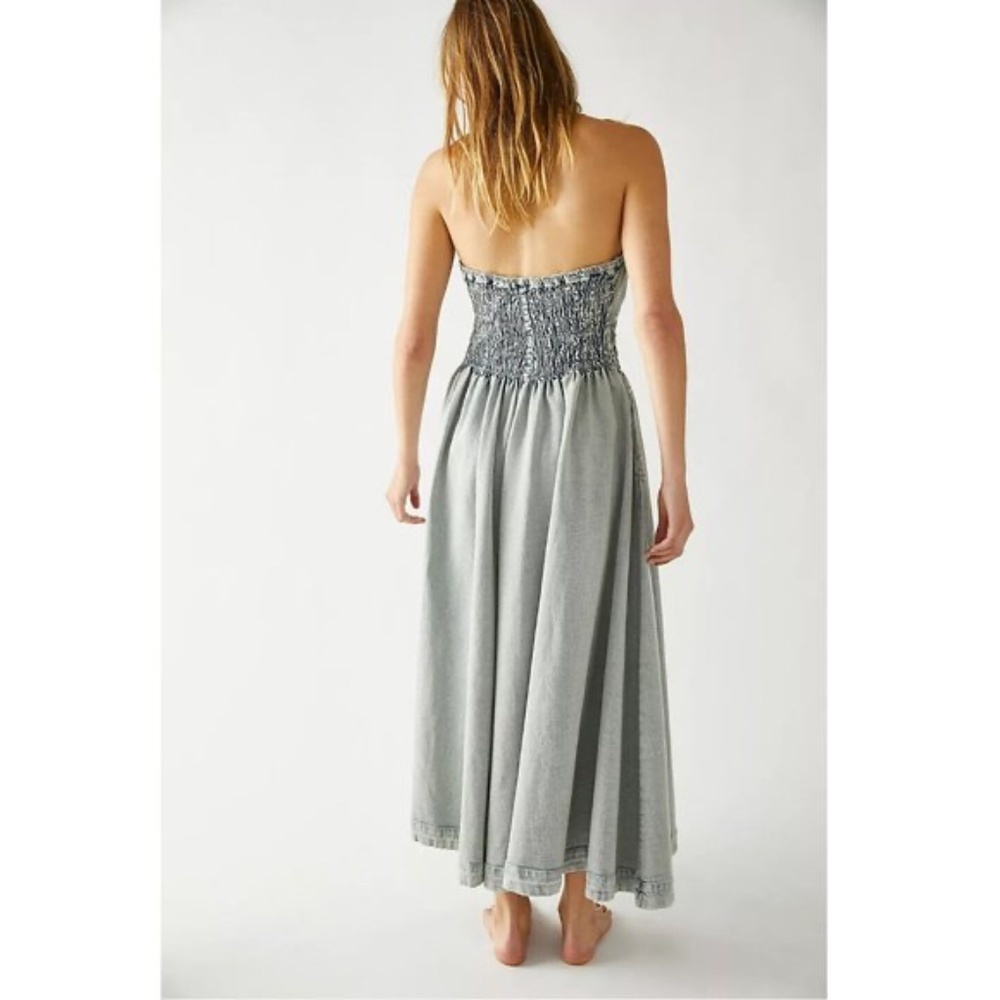 Free People Strapless Denim Midi Dress - Picture 3 of 7